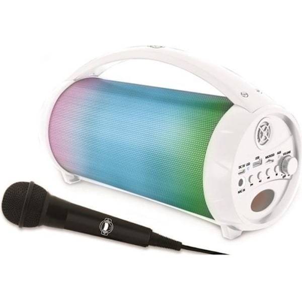 Ljusstark bärbar Bluetooth®-högtalare med iParty®-mikrofon Vit