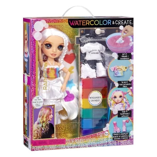 Rainbow High - Vandfarve - 1 27 cm modedukke (violet) - 2 outfits og tilbehør til personliggørelse - Farv dit hår Flerfärgad