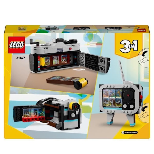LEGO® 31147 Creator 3-i-1 retrokamera, transformerbart legetøj med 3 modeller, kontor- og soveværelsesindretning