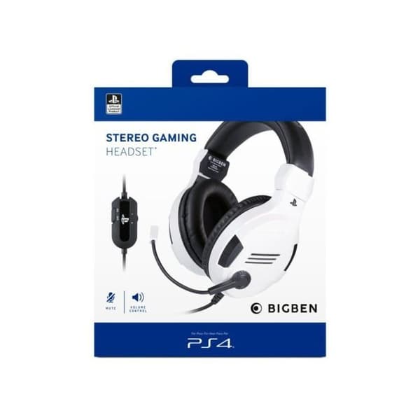 PS4 headset - BIGBEN - V3 White - Wired - Over-ear - Adjustable microphone Hvid