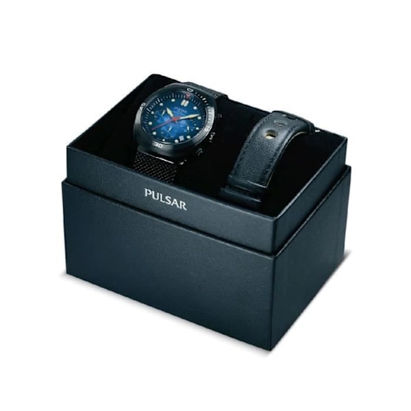 Kello - Pulsar - PT3951X2 - 42mm - Musta nahka - 10 ATM vedenpitävyys Sort, blå
