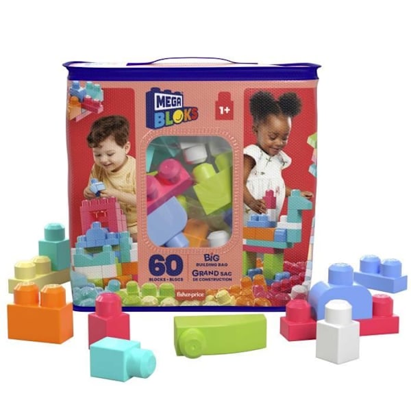 Mega Bloks - Medium Pink Bag 60 tegelstenar - Byggstenar - 12 månader och + DCH54 Flerfärgad