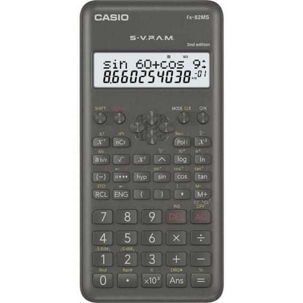Skolelommeregner - Casio - FX-82MS-2 - Sort - 2 linjers skærm - Batteridrevet Sort