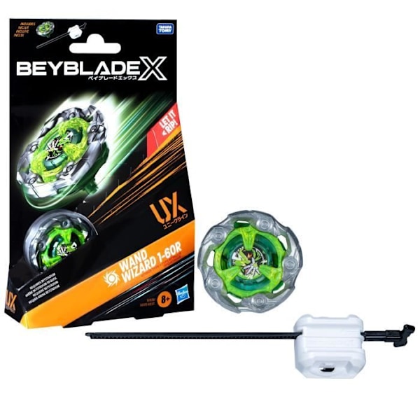Beyblade X, Startpaket Wand Wizard 1-60R UX med en högerroterande attacktop och launcher, från 8 år. Flerfärgad
