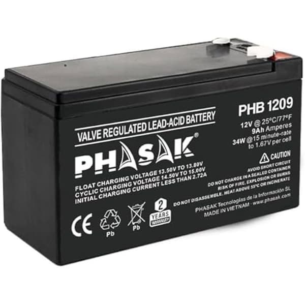 Batteri - PHASAK - PHB 1209 - Sort - Voksen - Pålidelig mobil energi Sort