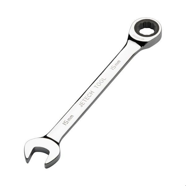 Kombinationsnøgle med kliksystem - Jetech - 15mm - Cr-V stål - Poleret kromfinish - 12 punkter
