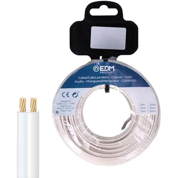 Ljudkabel - EDM - Parallellspole 2 x 0,75 mm - Vit - 15 m - Monofärg Enfärgad