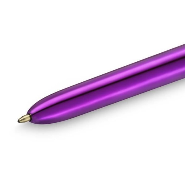 Kuglepenne - BIC - 4 glansfarver - Medium spids 1,0 mm - Metallisk lilla krop - Æske med 12 stk. Blandad