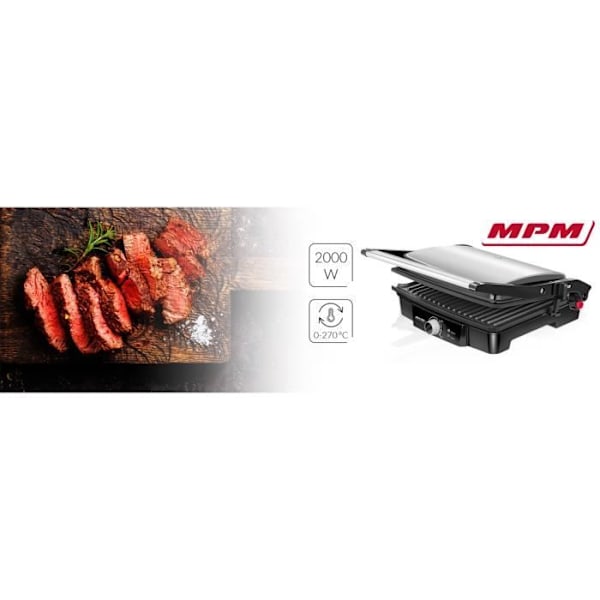 Grill, Kontaktgrill, Højderegulerbar, 180° Åbning, Non-stick Plader MPM MGR-09M 2000W Sort/Sølv 00149