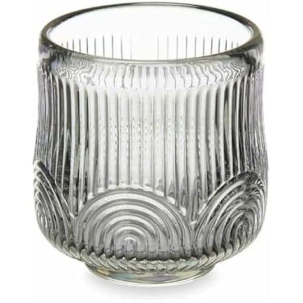 Ljushållare - PRESENTDEKOR - Set med 12 värmeljushållare i glas - Grå ränder - 7,5 x 7,8 cm - Flerfärgad Flerfärgad