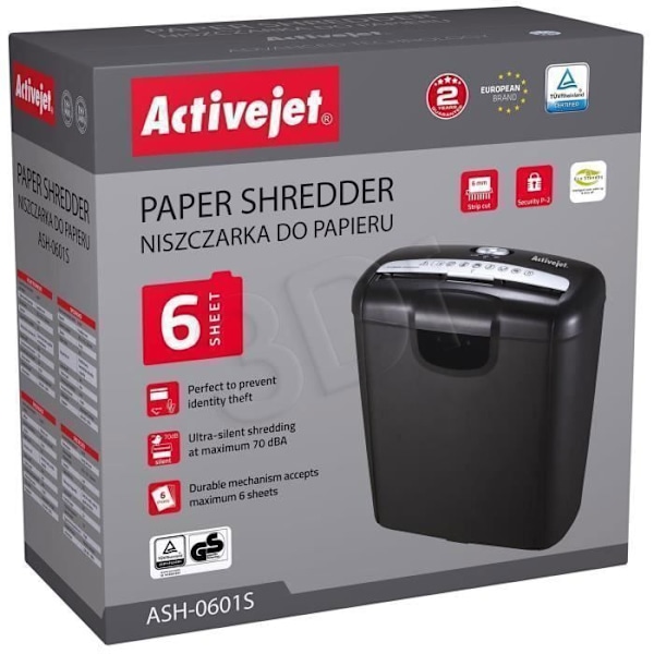 Dokumentødelægger - ACTIVE JET - ASH-0601S - P-2 - 6 Ark - 10 Liter - Sort Svart