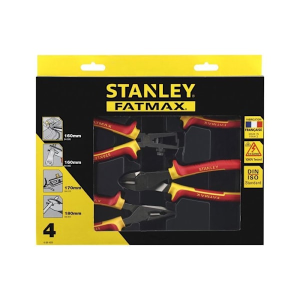 STANLEY Æske med 4 isolerede tænger 1000V 4-84-489 Kromhoved - Rustfrit - Bi-Material Håndtag certificeret ved 1000V