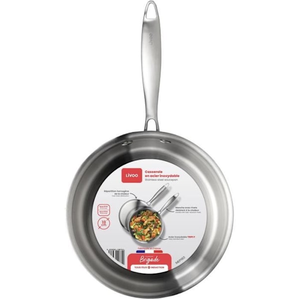 Brigade - Casserole i rustfrit stål 18 cm - LIVOO - MEP160 - Triply rustfrit stål - Til alle kogeplader inklusive induction - Fremstillet i Frankrig Rostfritt stål