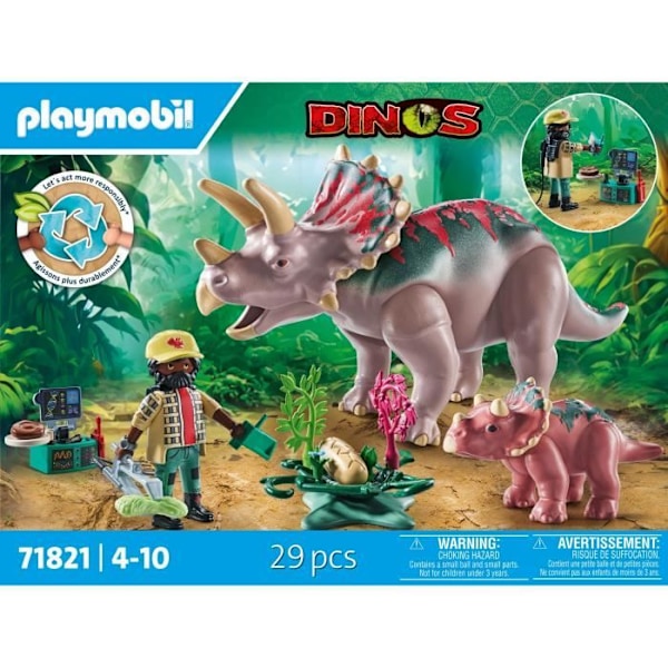 PLAYMOBIL 71821 Triceratops vauvan ja tutkimusmatkailijan kanssa, Dinos, 29 osaa, Aikuisille 4 vuotta ja yli Flerfärgad