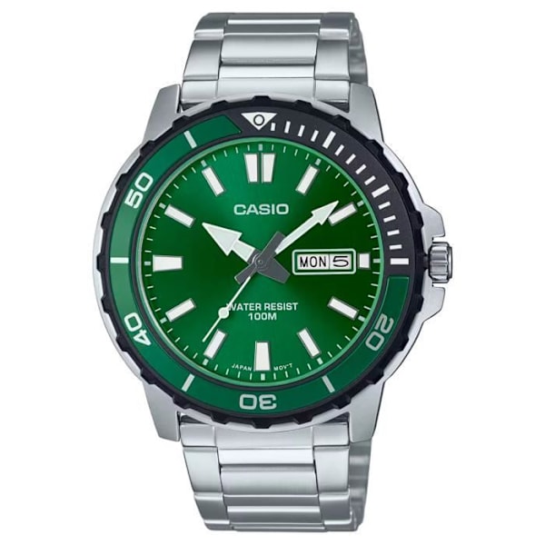 Klocka - CASIO - MTD-125D-3A - Kvarts - Rostfritt stål - Grön urtavla Grön, Silver