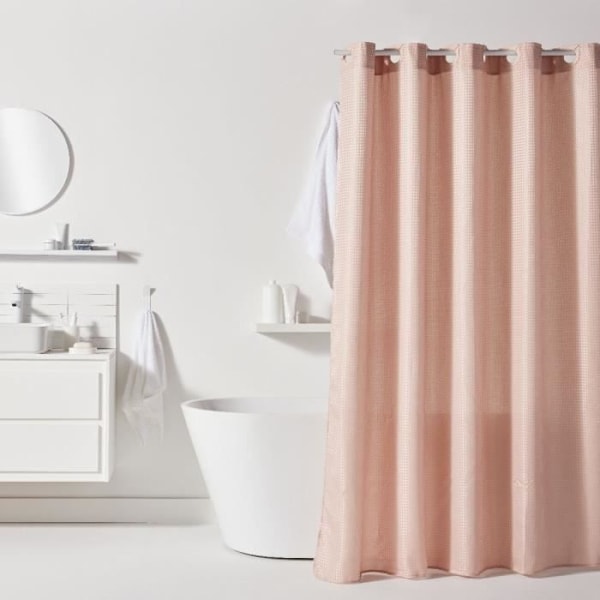 Rynket bruserforhæng - Pink - Polyester - 180 x 200 cm - 12 kroge - UTILITY - TODAY Rosa