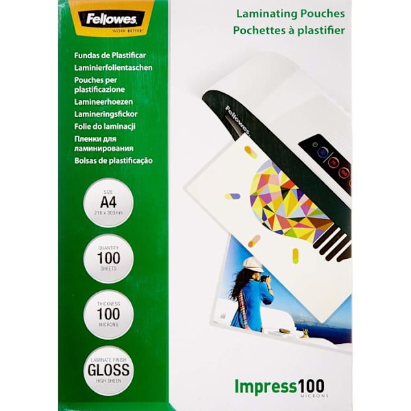 Plastificeringsfolie - FELLOWES - 5351111 - DIN A4 - 100 mikron - 100 stykker