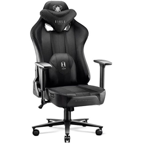 Diablo X-Player 2.0 Gaming Stol med 3D Armlæn, Skaï Stof, Lændepude (Sort-Sort, L) Svart-Svart