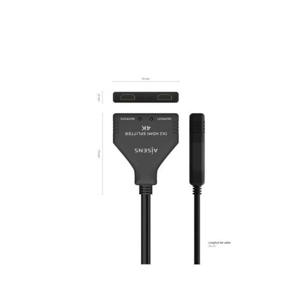 HDMI Splitter 1x2 4K 30 Hz - Aisens - USB Strøm