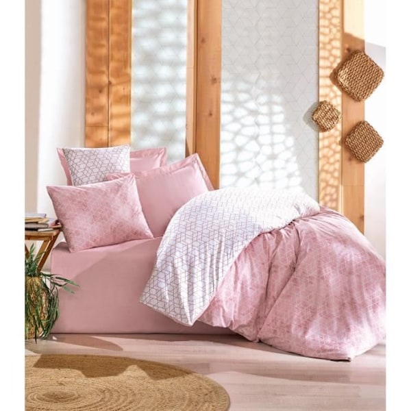 Sängkläder - 1 duvetöverdrag 220 x 240 cm + 2 örngott 60 x 60 cm - 100% förstärkt bomull - Rosa Rosa
