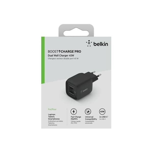 Oplader - Belkin - WCH011VFBK - 45W - USB-C - Hurtigoplader GaN Sort