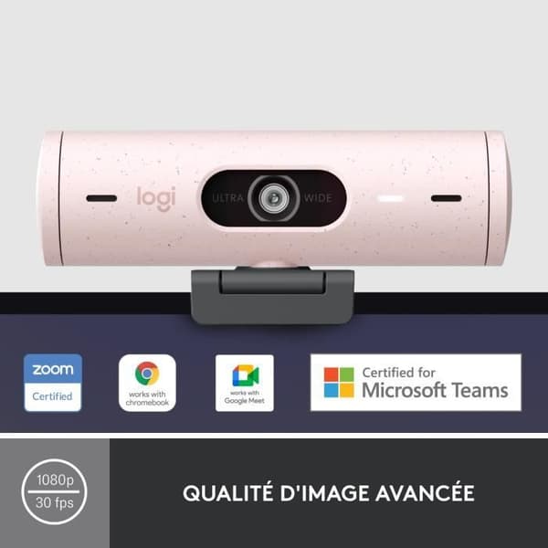 Webcam - Full HD 1080p - Logitech - Brio 500 - Indbygget mikrofon - Rosa