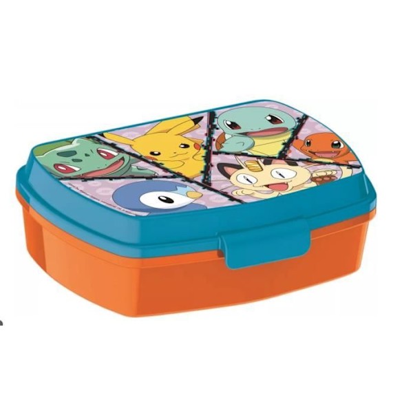 Pokemon Snack Box, barnmåltid, mellanmål med 6 tecken orange och blå