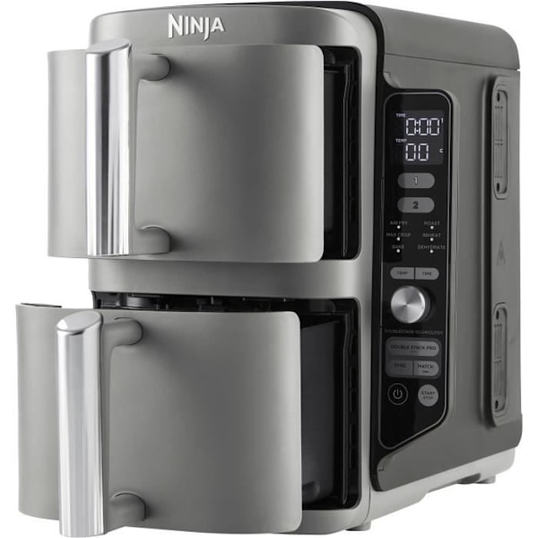 NINJA luftfritösk - Double Stack XL SL400EU - Kapacitet 9,5L - 6 matlagningsprogram - 2470W Grå