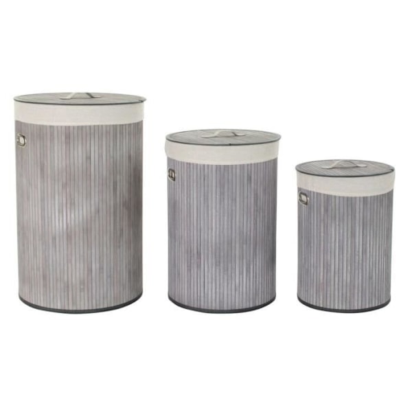 set med grå polyester bambu korgar (38 x 38 x 60 cm) (3 stycken) - Färg: BEIGE