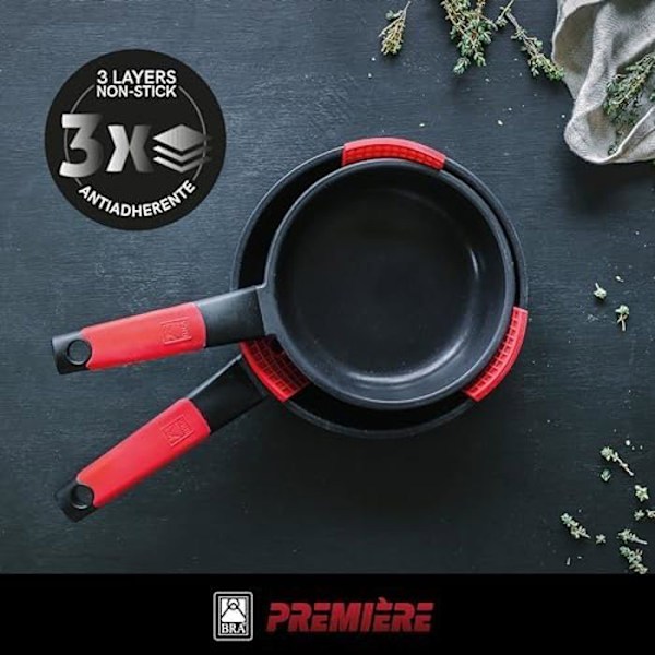 BRA Premiere - 30 cm gjuten aluminium stekpanna - 3 lager med förstärkt non-stick beläggning utan PFOA - Lämplig för alla Svart och röd