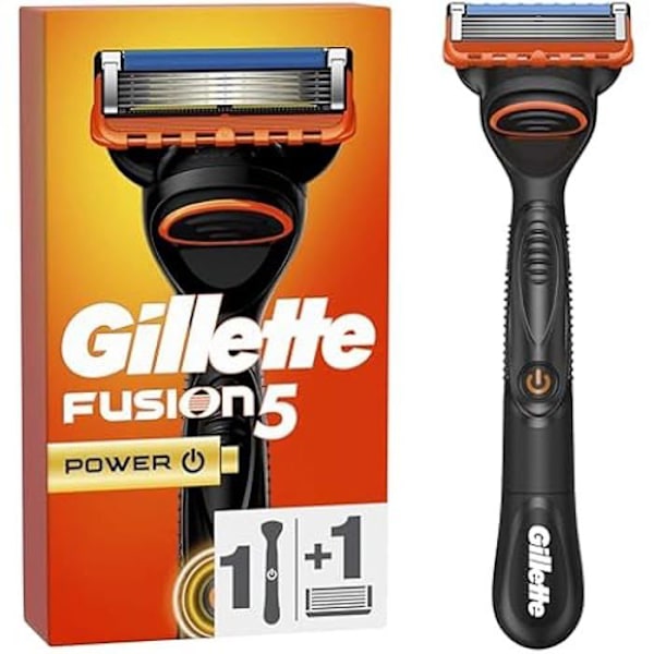 Partakone - GILLETTE - Fusion5 Power - 5 Kitkaa Vähentävää Terää - Voitelunauha - Paristokäyttöiset Mikro-Pulssit hvid