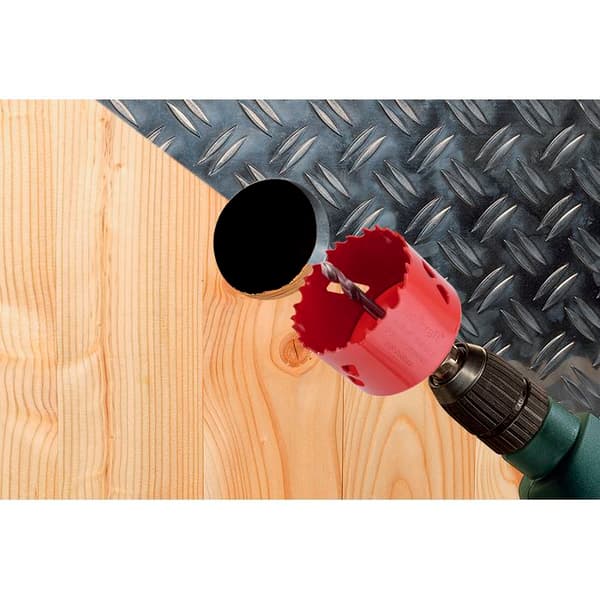 BiM Multi Material Hålsåg - Wolfcraft - Diameter 100 mm - Djup 40 mm - HSS Centreringsborr Grå och röd