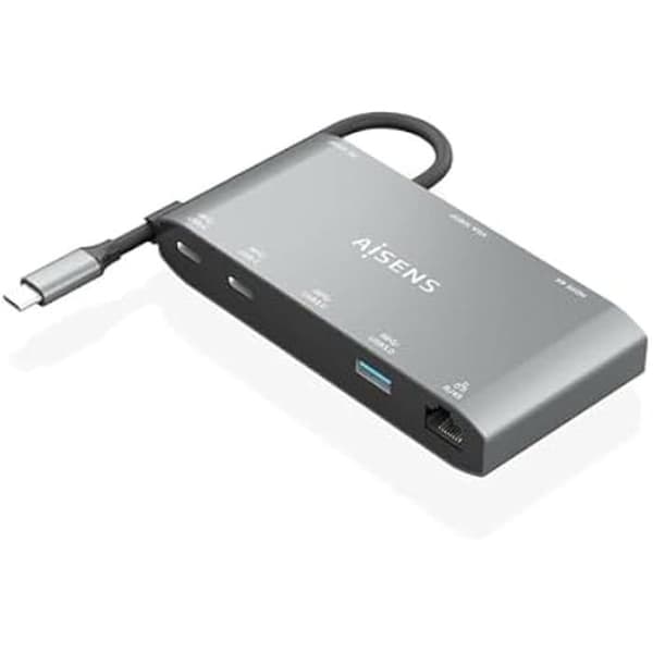 USB-hub - AISENS - ASUC-8P010-GR - 8 porte - Grå - Kompakt og bærbar