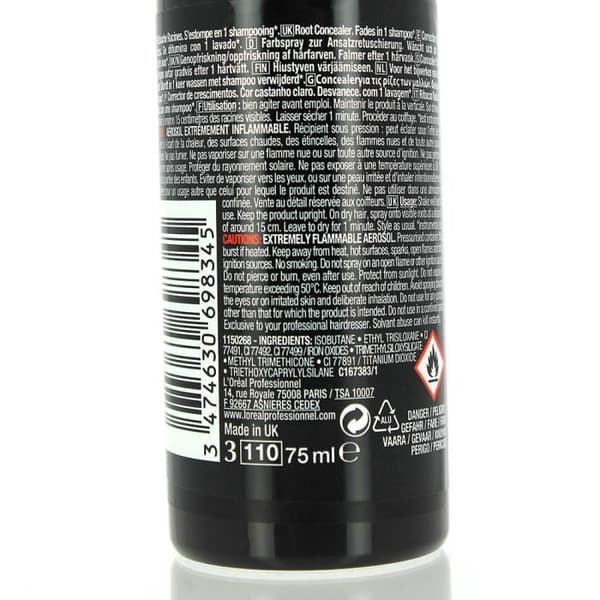 Root Correcting Spray - L'Oréal Professionnel - Hair Touch Up - Kastanje - 75ml - Texture Spray Lysebrun