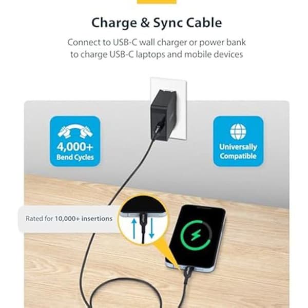 USB-C Latauskaapeli - STARTECH.COM - 4m - 60W PD - Siirto 480Mbps - Musta