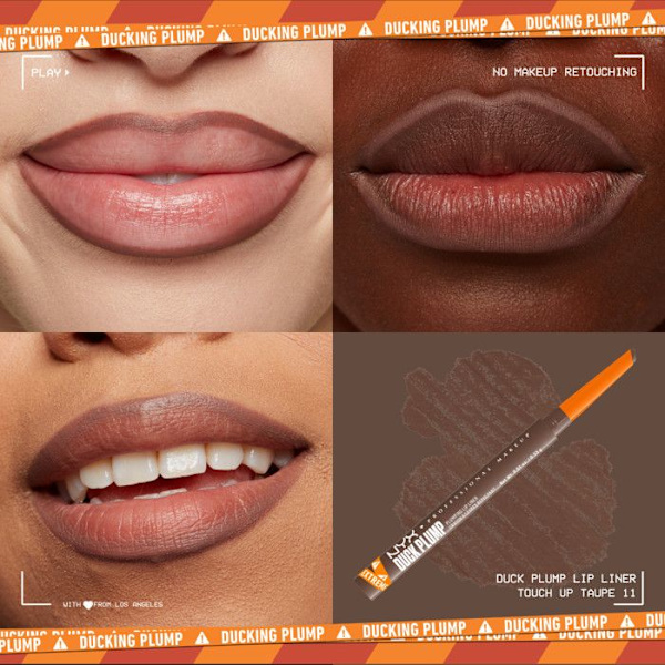 NYX Professional Makeup Duck Plump Plumping Huuliliner, huulikynä, jopa 10h kesto, mattapinta, Touch up Taupe Retouch Taupe