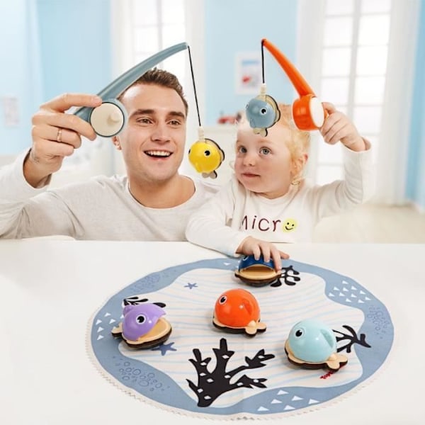 Fang fiskene, læringsleg, 6 magnetiske fisk, 2 fiskestænger, stofmåtte, til børn fra 2 år, TOP BRIGHT Flerfärgad