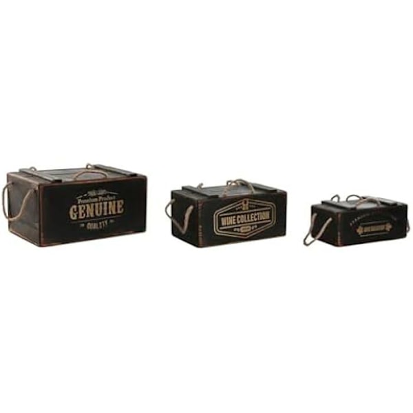 Opbevaringsbokse - HOME ESPRIT - Sort grantræ - 38 x 24 x 20 cm - 3 stk - Flerfarvet Flerfärgad