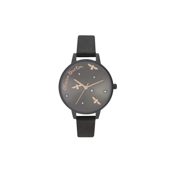 Dameur - Olivia Burton - OB16PQ02 - Sort læder - Skive 34 mm - Kvartsurværk