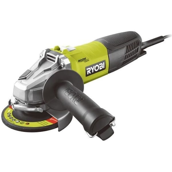 RYOBI - Kulmahiomakone 800 W halk. 125 mm - 12 000 rpm - Toimitetaan 1 125 mm metallilevyllä ja 1 huoltoavaimella - RAG800-125G Grönt och kol