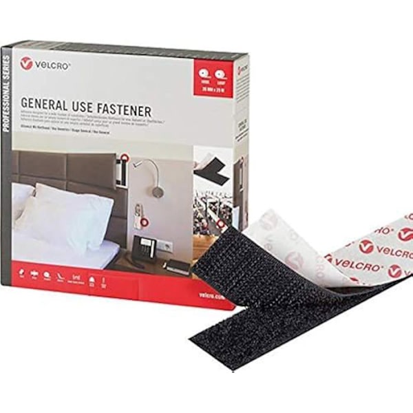 Universal fastgørelse - VELCRO - Sort - 25 m - Bredde 20 mm - Sticky