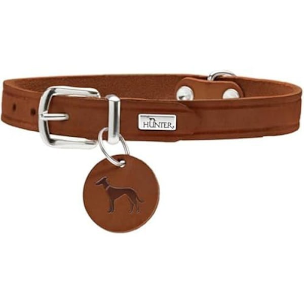 Collier - HUNTER - Aalborg 42 - Ægte læder - Cognac farve - Halsomkreds 32-38 cm