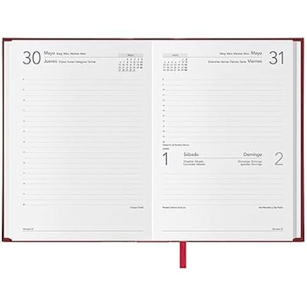 Agenda - DOHE - Dagligen - 14 x 20 cm - Läder - 288 sidor - 4 språk Bordeaux