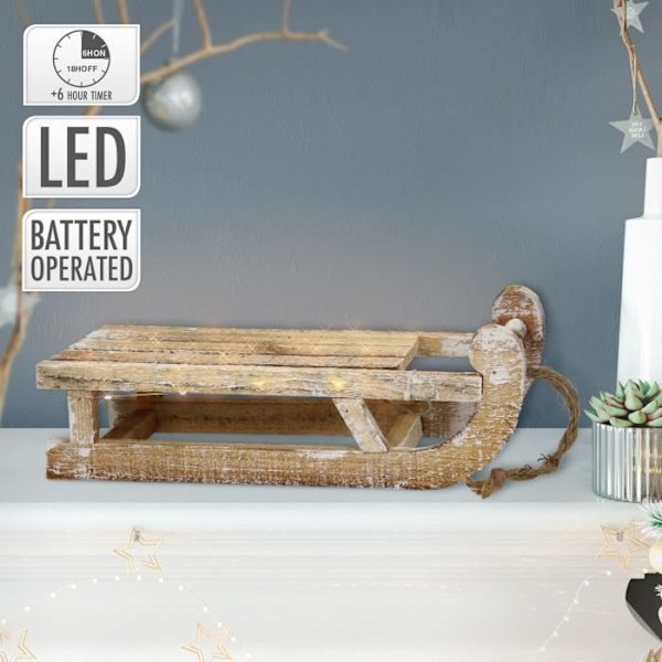 ECD Saksa puinen koristereki 25 LEDillä, lämmin valkoinen, 31,5x14,5x10,5 cm, ruskea-luonnollinen Natur