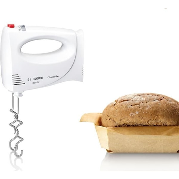 Batteur BOSCH CleverMixx MFQ3030 - 350 W - 4 hastigheder - Pulsfunktion - 2 dejkroge + 2 piskeris i rustfrit stål - Hvid Vit