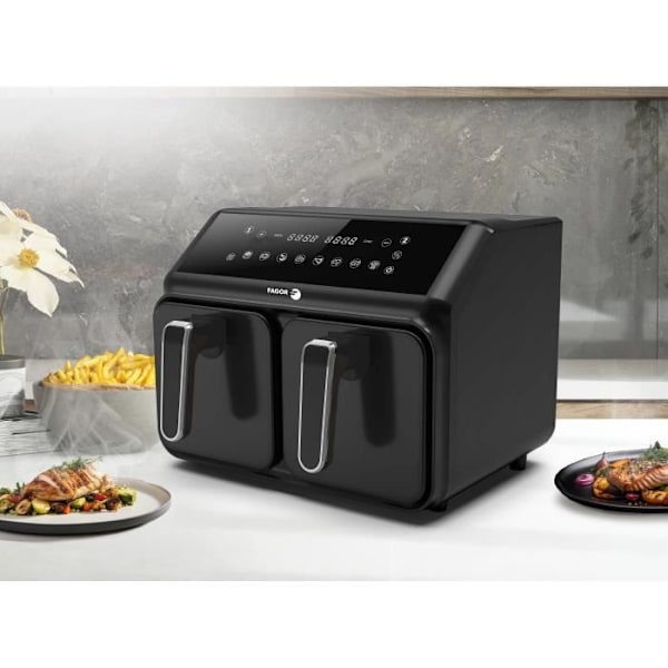 Fritøse uden olie FAGOR - Airfryer FG2X4L - Kapacitet 8L - Dobbelt kar 4L - 8 tilberedningsprogrammer - 2200W Svart