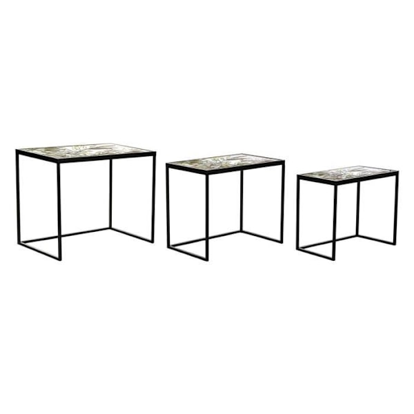 Set med 3 bord svart glas grön metall - Hjälpset - Blad