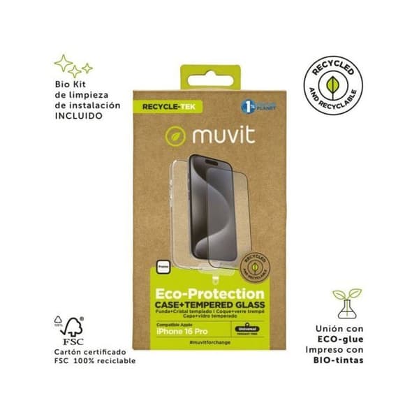 Cover - MUVIT - iPhone 16 Pro - Beskyttelse i hærdet glas - Sort farve - Hård Sort
