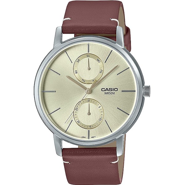 Casio MTP-B310L-9AVEF herrklocka i brunt läder - diameter 40 mm - 5 ATM vattentät kastanj