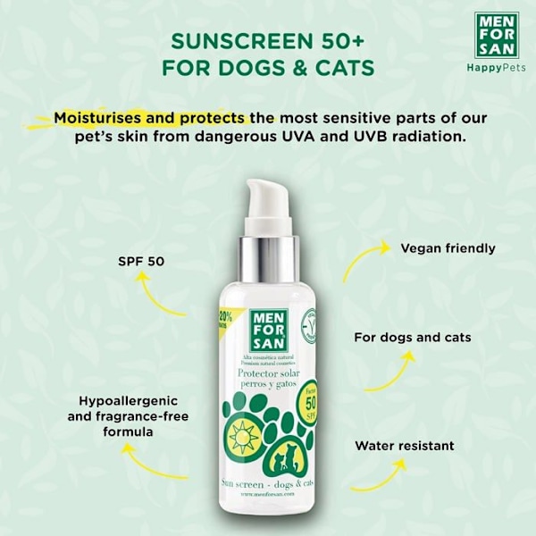 Menforsan Solcreme Faktor 50 til Hunde og Katte 60ml, Beskytter huden mod UVA- og UVB-stråler, Vandafvisende